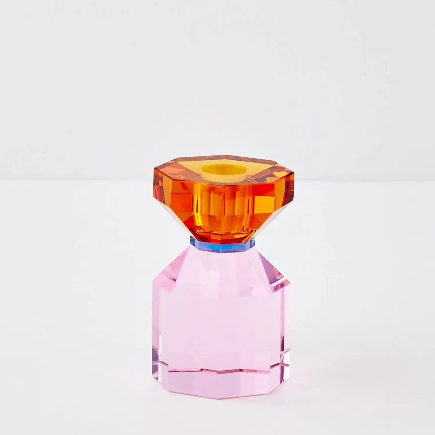 bevel_crystal_taper_candle_holder_amber_pink_2.webp GigiandTom Bevel Crystal Taper Candle Holder Amber Pink* Candle Holders