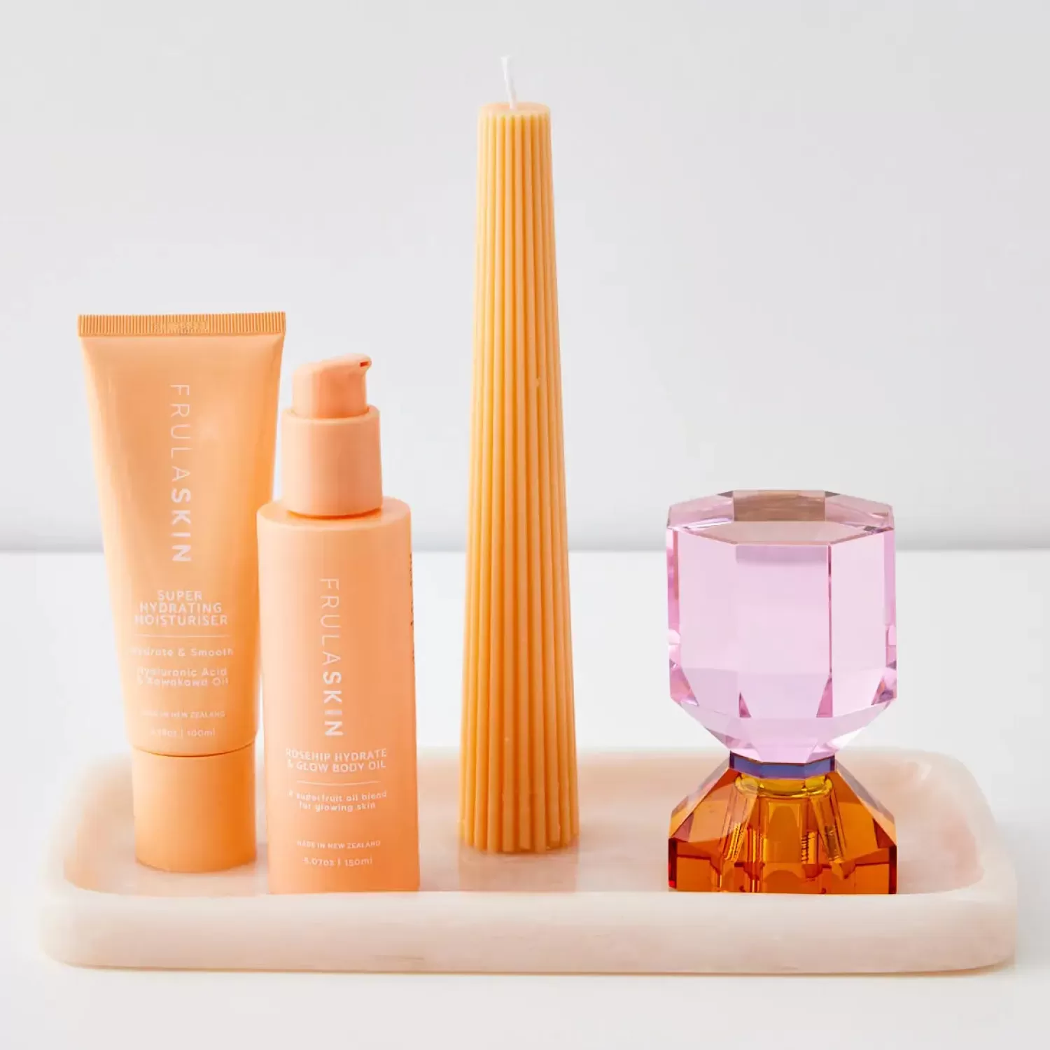 bevel_crystal_taper_candle_holder_amber_pink_3.webp GigiandTom Bevel Crystal Taper Candle Holder Amber Pink* Candle Holders