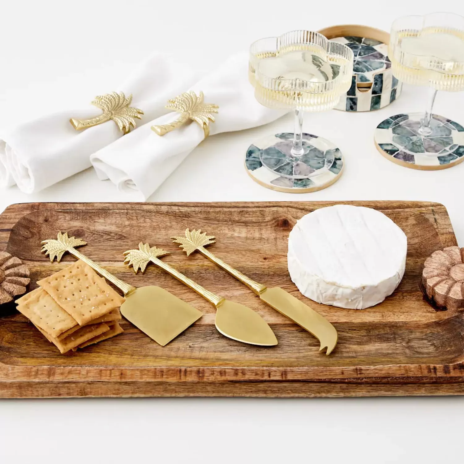 GigiandTom Inlay Coaster Set Of 6 Teal/Ivory* Tableware